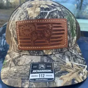 leather patch hat hunting dog